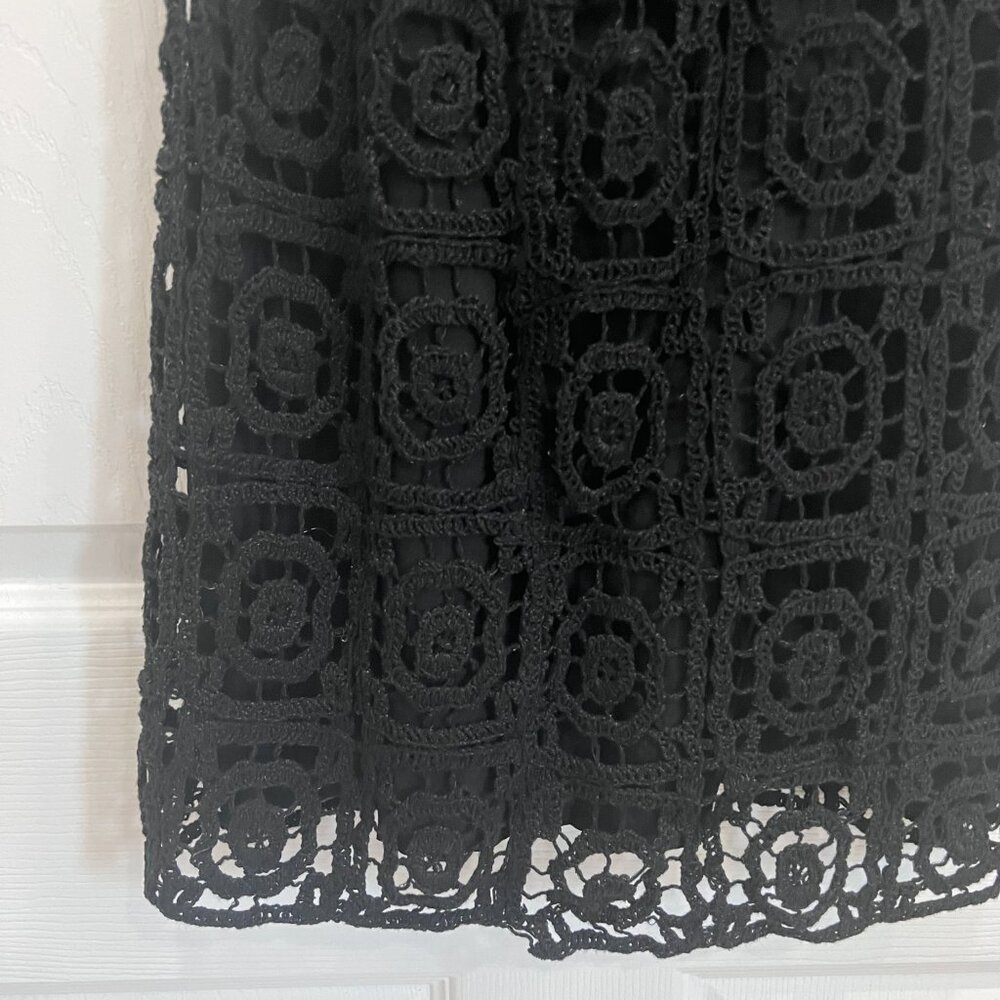 AQUA XS Black Embroidered Eyelet Mini Dress Adjustable Straps Lined - Picture 3 of 9